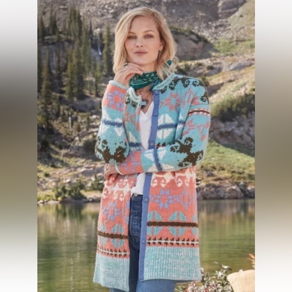 Sundance Sweaters - RARE~Sundance FairIsle Cardigan BLUE,PINK,PASTEL YELLOWSTONE STYLE